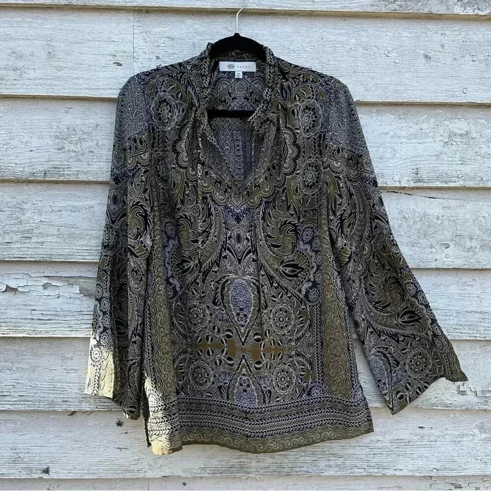 Forever long sleeve blouse. Green and black bohemian festival, flowe